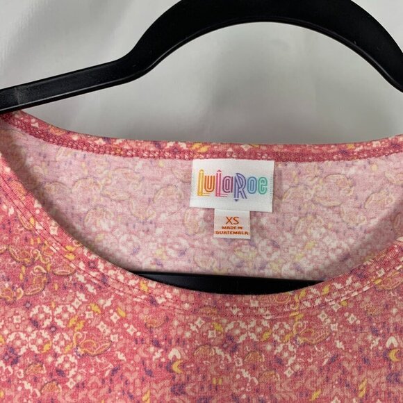 Lularoe Irma Half Sleeve Tunic High Low Polyester Blend Sz XS Pink Yellow Print - Picture 2 of 7